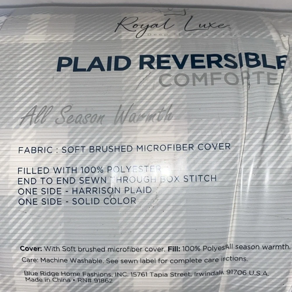 Royal Luxe Plaid Reversible Soft Brushed Microfiber Comforter Twin XL